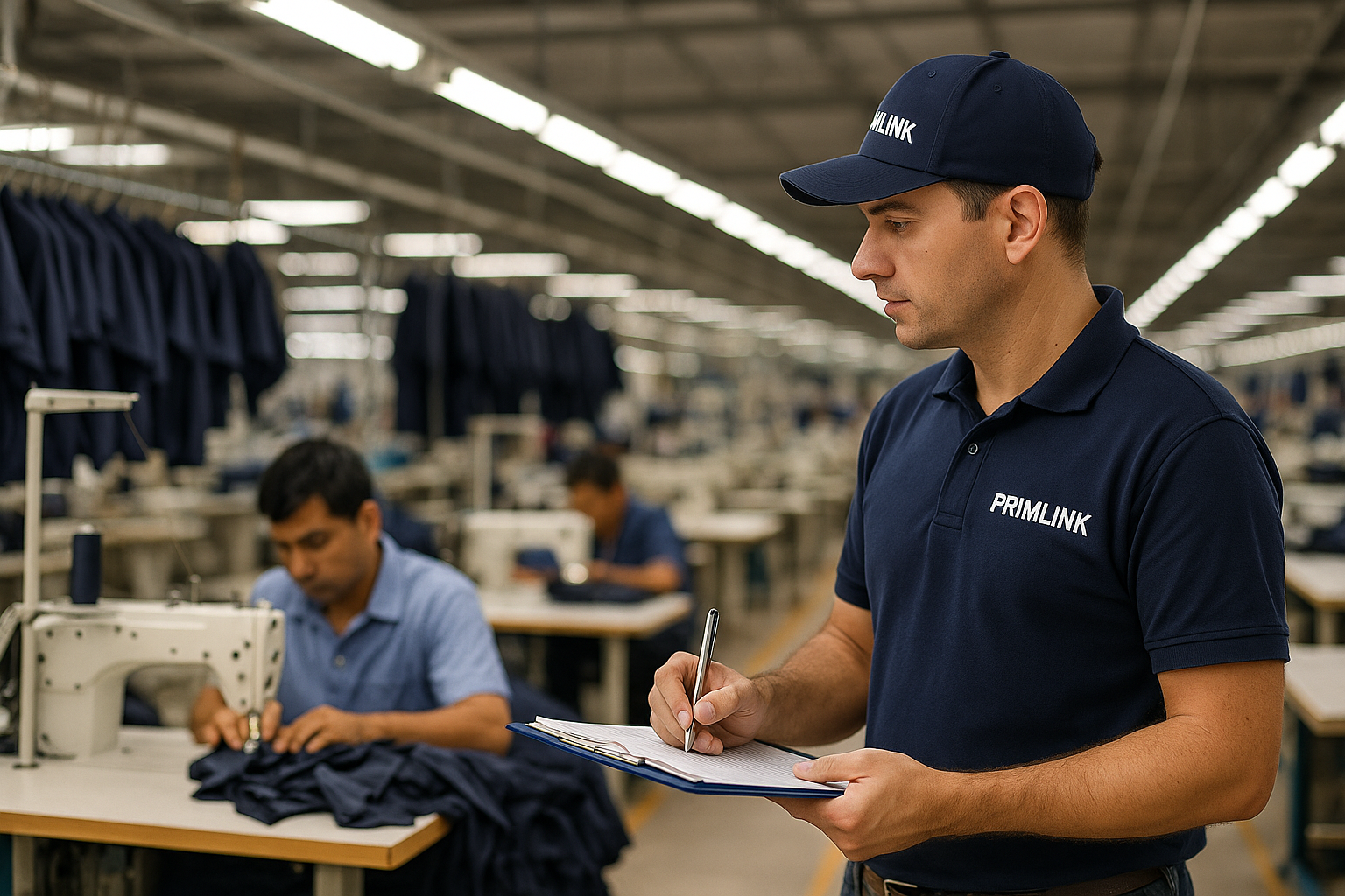 Inspector reviewing materials during production